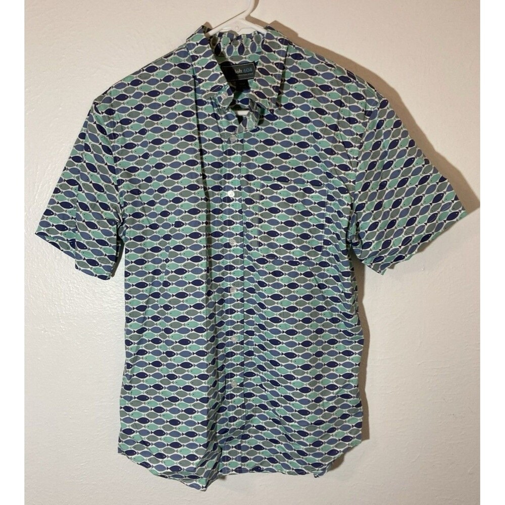 LOFT 604 Mens Medium Gray Green FISH PATTERN  Short sleeve